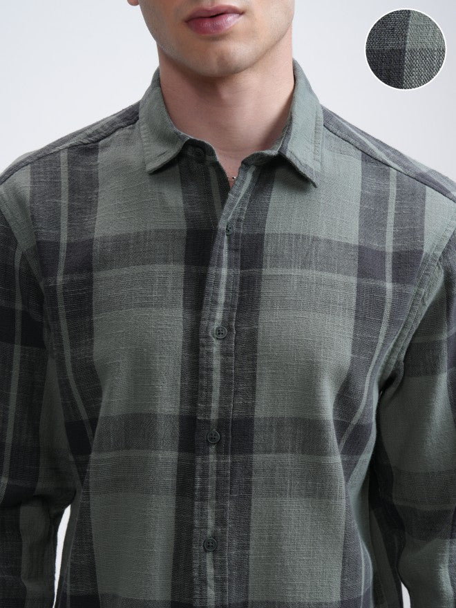 Highlander Men Green Checked Relaxed Fit Casual Shirt - Green - Image 5