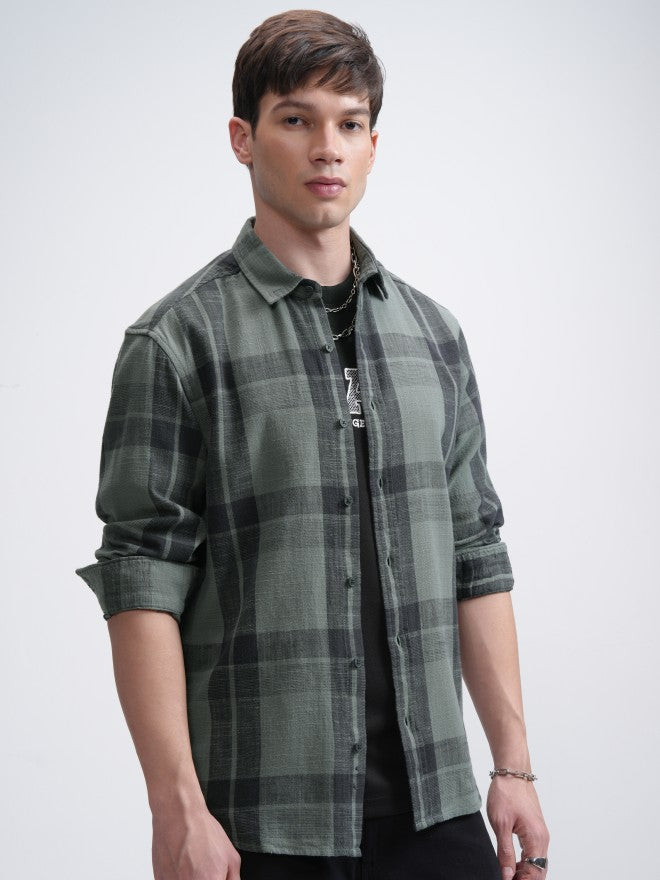 Highlander Men Green Checked Relaxed Fit Casual Shirt - Green - Image 6