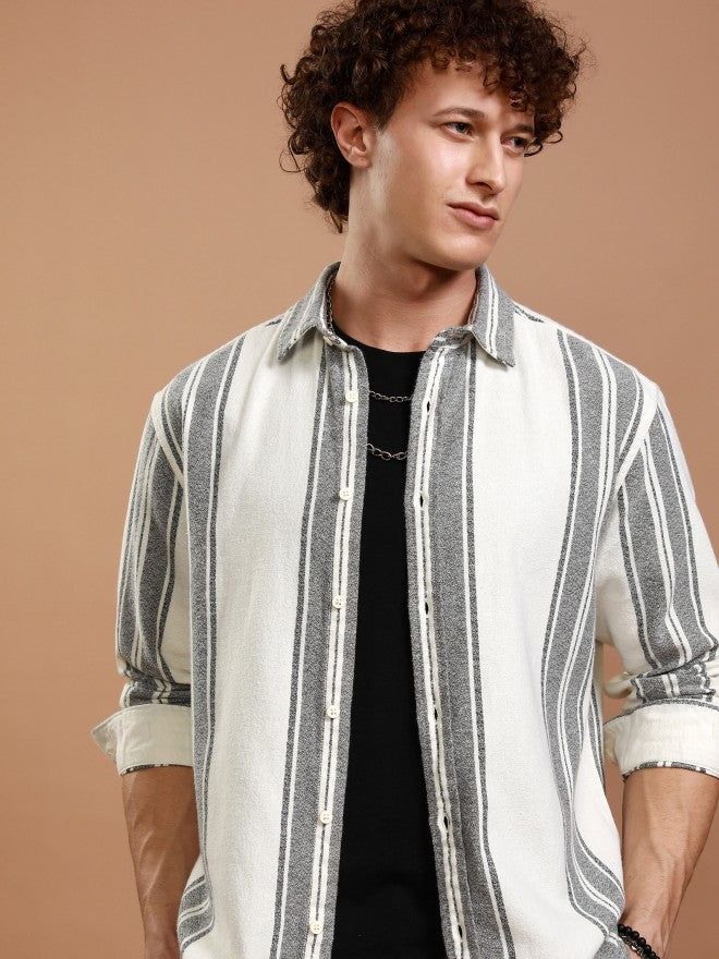 Highlander Men Off White Striped Relaxed Fit Casual Shirt - Off White - Image 1