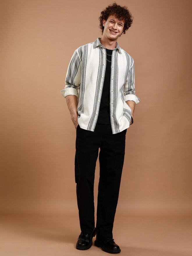 Highlander Men Off White Striped Relaxed Fit Casual Shirt - Off White - Image 2