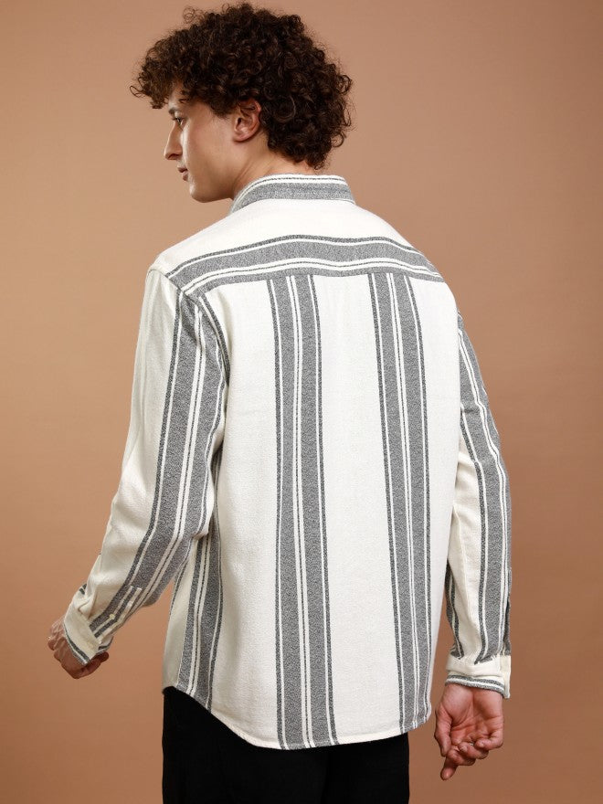 Highlander Men Off White Striped Relaxed Fit Casual Shirt - Off White - Image 3