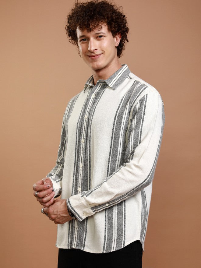 Highlander Men Off White Striped Relaxed Fit Casual Shirt - Off White - Image 4