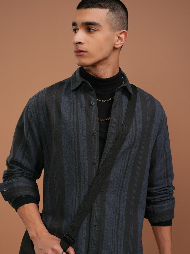Highlander Men Blue Striped Relaxed Fit Casual Shirt - Blue - Image 1