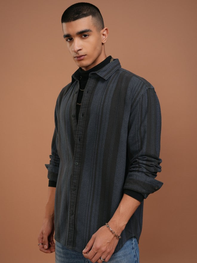Highlander Men Blue Striped Relaxed Fit Casual Shirt - Blue - Image 4