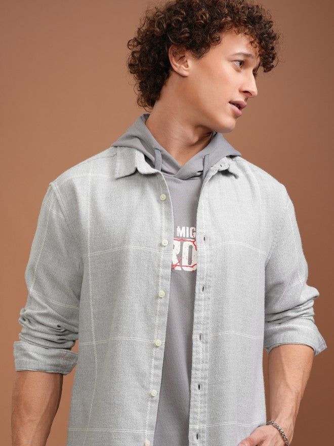 Highlander Men Grey Checked Relaxed Fit Casual Shirt - Grey - Image 1