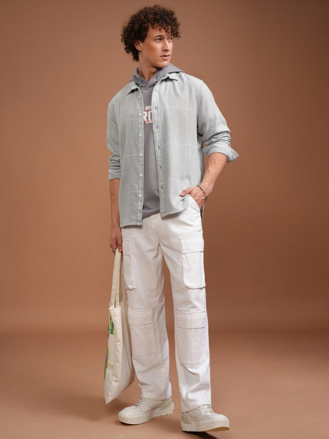 Highlander Men Grey Checked Relaxed Fit Casual Shirt - Grey - Image 2