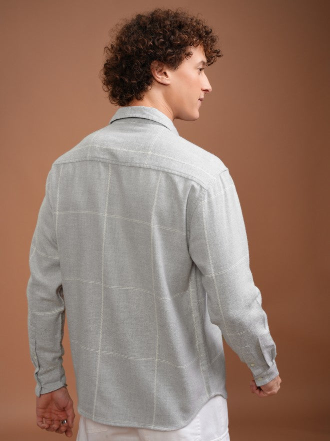 Highlander Men Grey Checked Relaxed Fit Casual Shirt - Grey - Image 3
