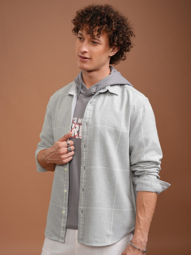 Highlander Men Grey Checked Relaxed Fit Casual Shirt - Grey - Image 4