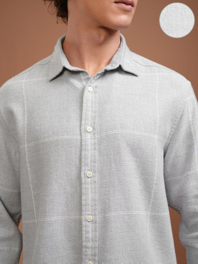 Highlander Men Grey Checked Relaxed Fit Casual Shirt - Grey - Image 5