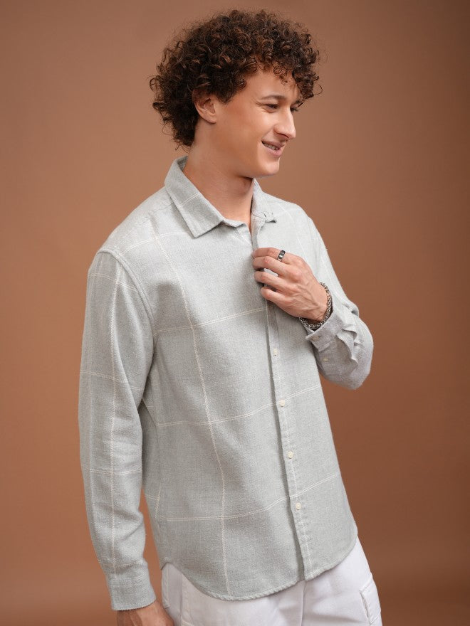 Highlander Men Grey Checked Relaxed Fit Casual Shirt - Grey - Image 6