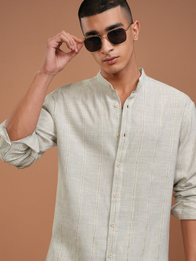 Highlander Men Grey Striped Relaxed Fit Casual Shirt - Grey - Image 1
