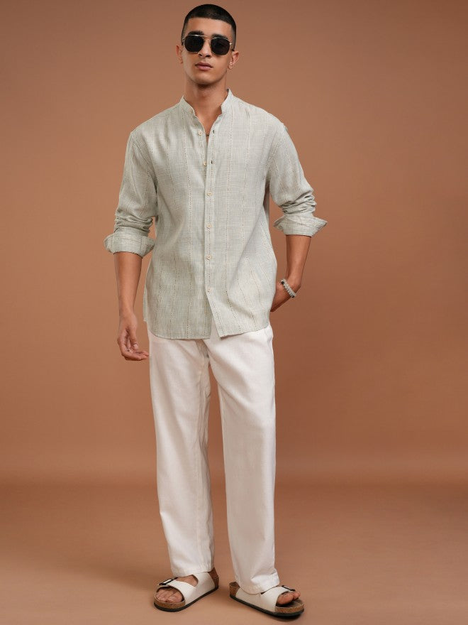 Highlander Men Grey Striped Relaxed Fit Casual Shirt - Grey - Image 2