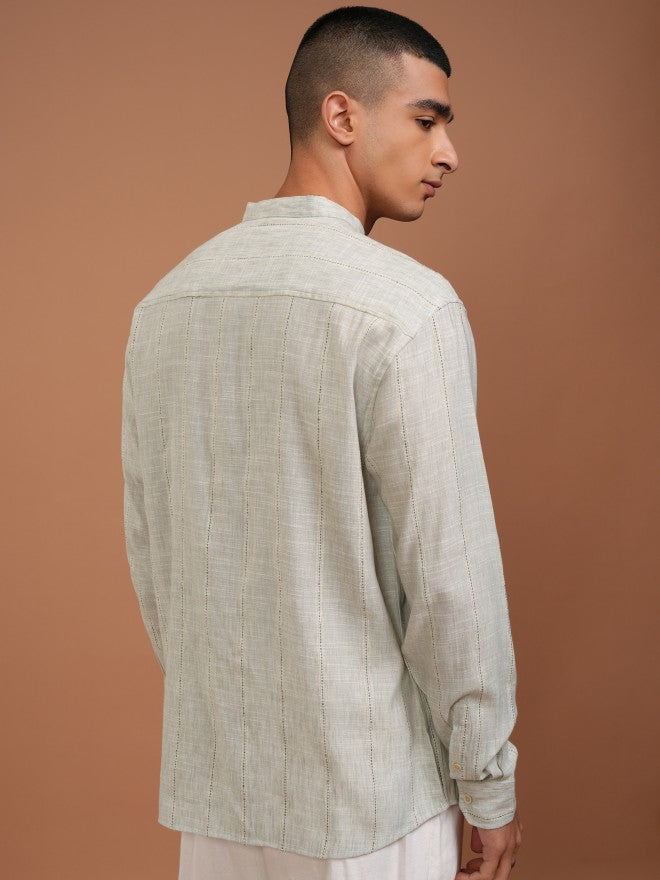 Highlander Men Grey Striped Relaxed Fit Casual Shirt - Grey - Image 3