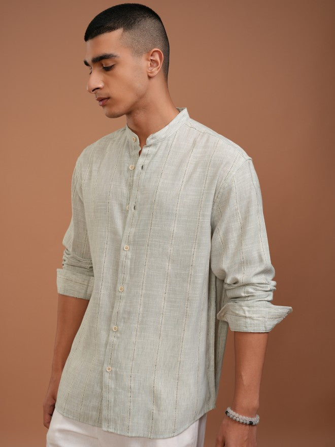 Highlander Men Grey Striped Relaxed Fit Casual Shirt - Grey - Image 4