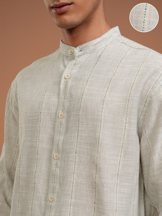 Highlander Men Grey Striped Relaxed Fit Casual Shirt - Grey - Image 5