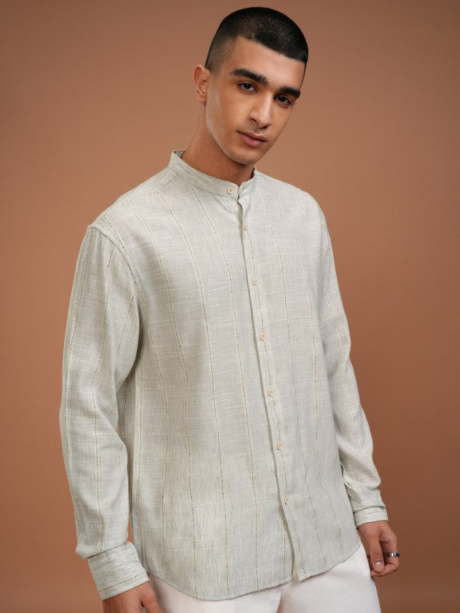 Highlander Men Grey Striped Relaxed Fit Casual Shirt - Grey - Image 6