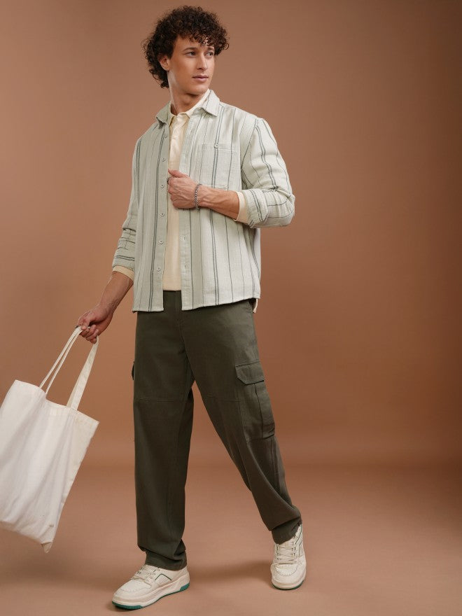 Highlander Men Off White Striped Relaxed Fit Casual Shirt - Off White - Image 2