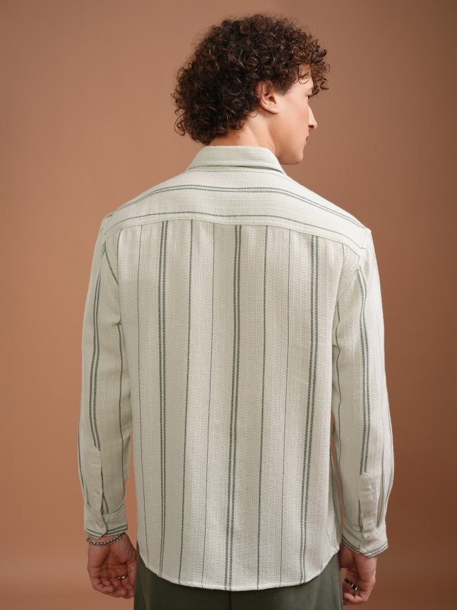 Highlander Men Off White Striped Relaxed Fit Casual Shirt - Off White - Image 3