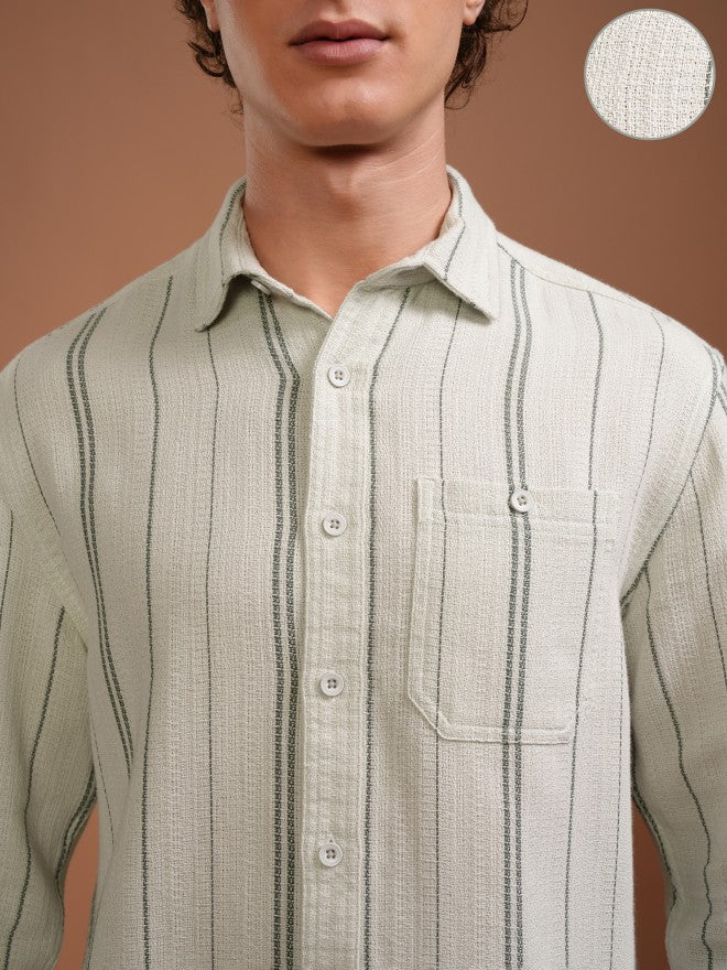 Highlander Men Off White Striped Relaxed Fit Casual Shirt - Off White - Image 5