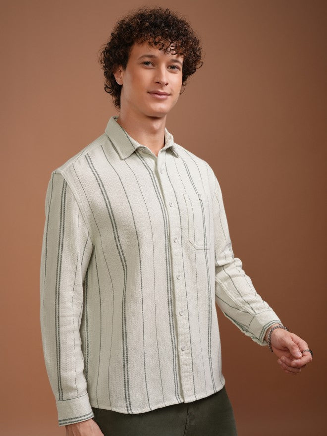 Highlander Men Off White Striped Relaxed Fit Casual Shirt - Off White - Image 6