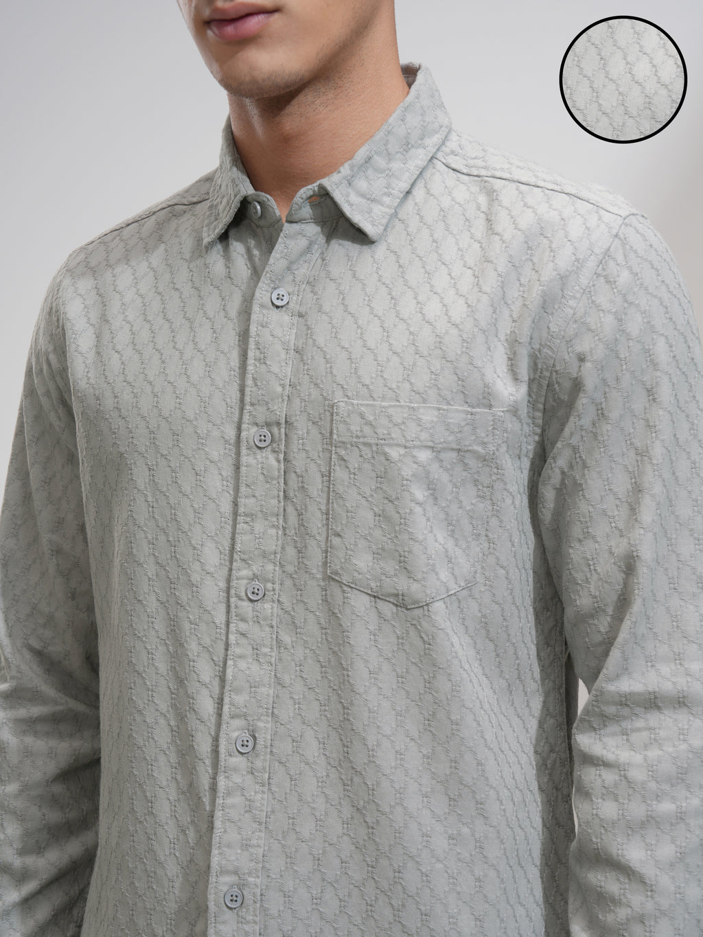Highlander Men Grey Textured Slim Fit Casual Shirt - Grey - Image 5