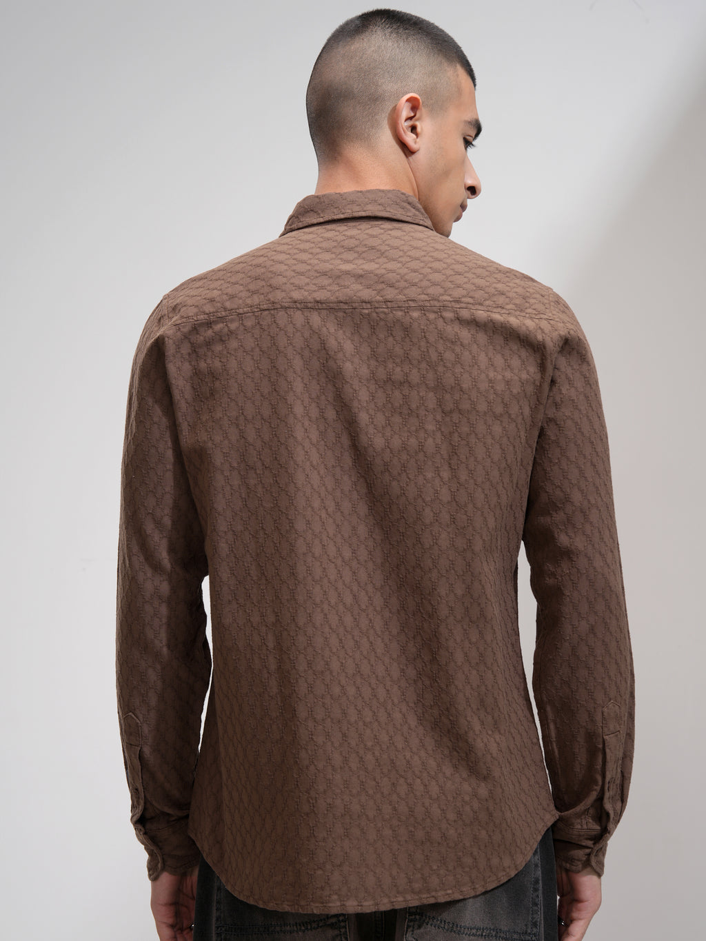Highlander Men Brown Textured Slim Fit Casual Shirt - Brown - Image 3