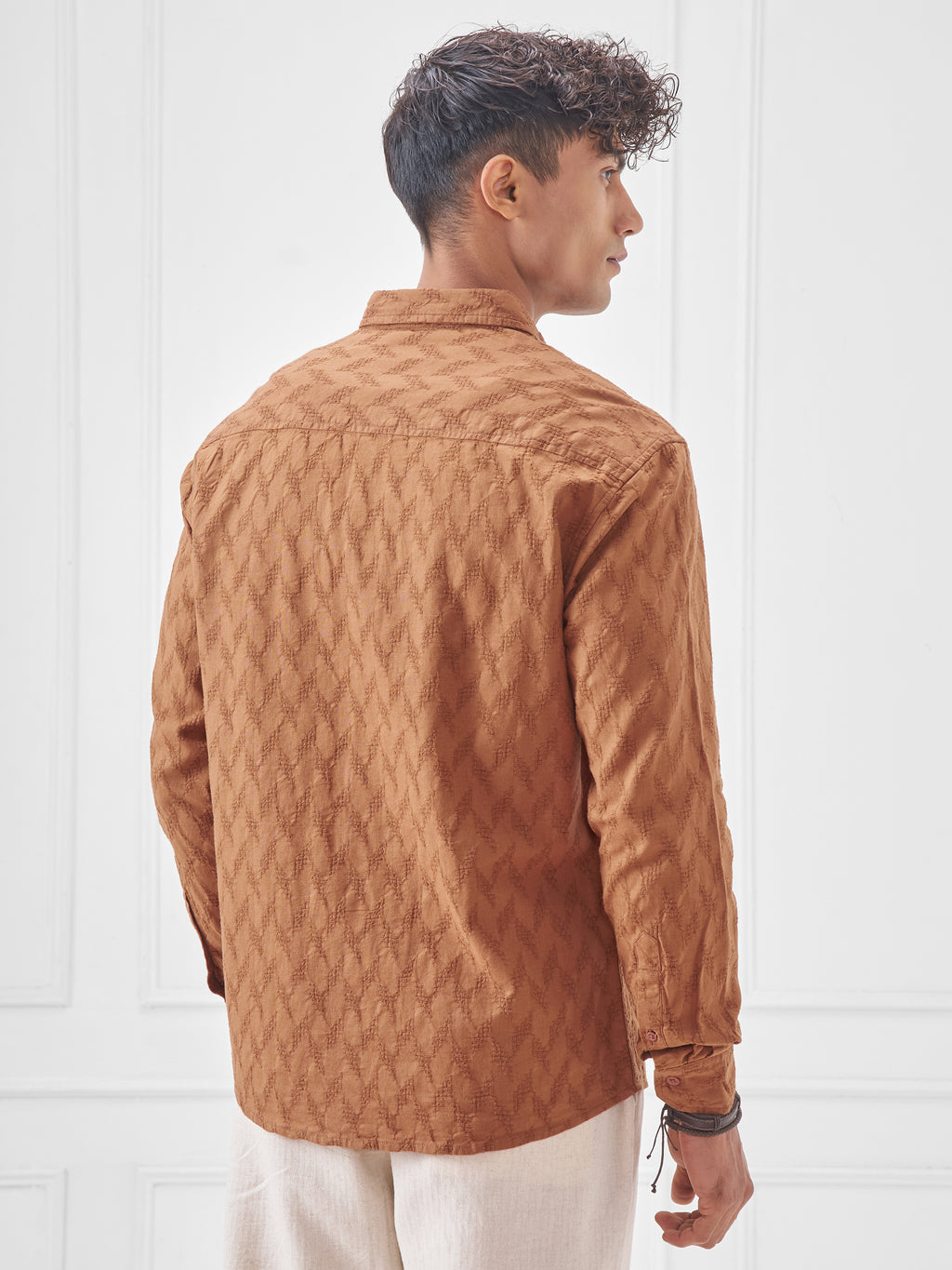 Highlander Men Orange Self Design Relaxed Fit Casual Shirt - Orange - Image 3