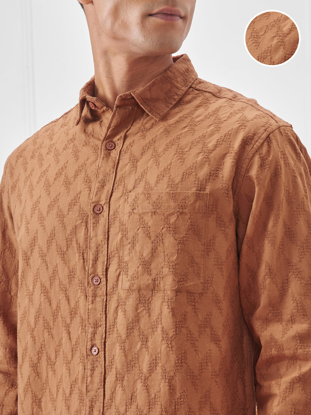 Highlander Men Orange Self Design Relaxed Fit Casual Shirt - Orange - Image 5