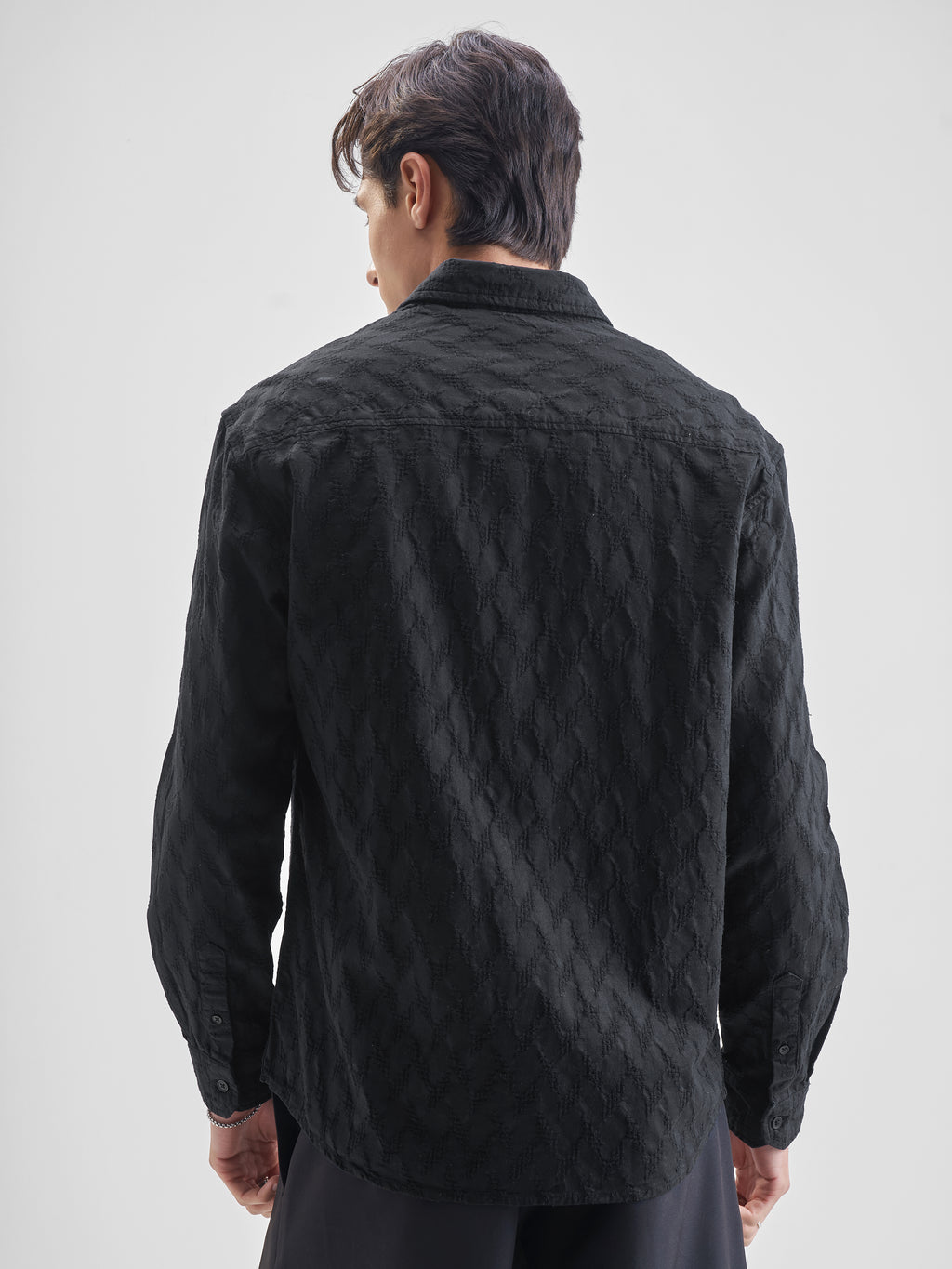 Highlander Men Black Self Design Relaxed Fit Casual Shirt - Black - Image 3