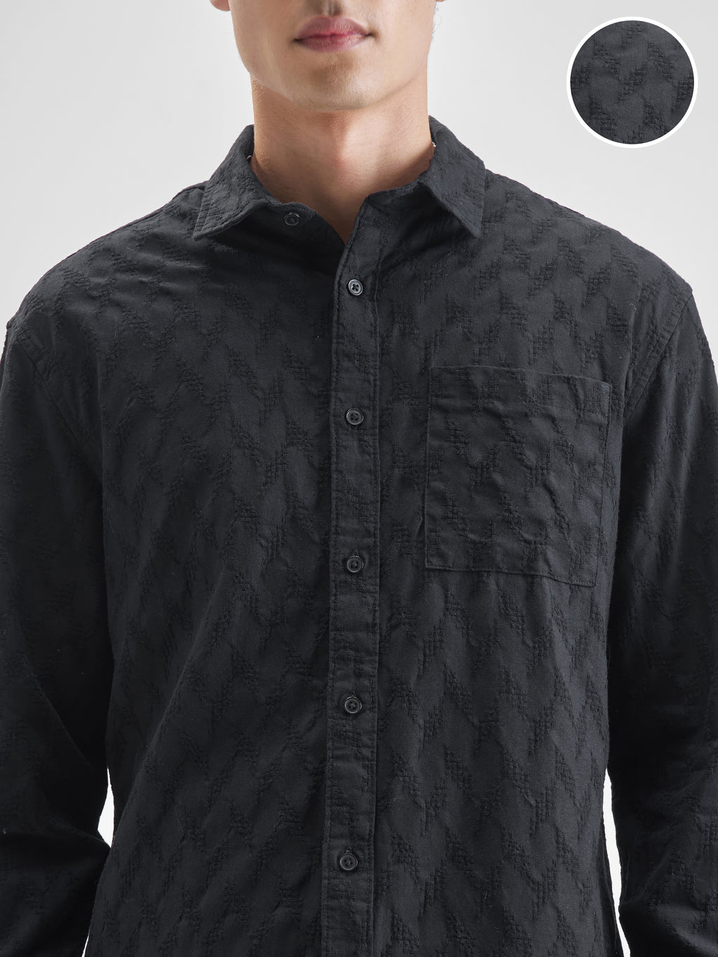 Highlander Men Black Self Design Relaxed Fit Casual Shirt - Black - Image 5