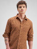 Highlander Men Rust Self Design Regular Fit Casual Shirt - Rust - Image 1
