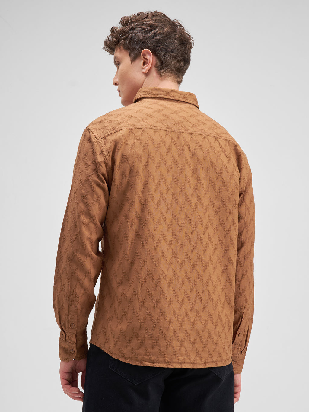 Highlander Men Rust Self Design Regular Fit Casual Shirt - Rust - Image 3