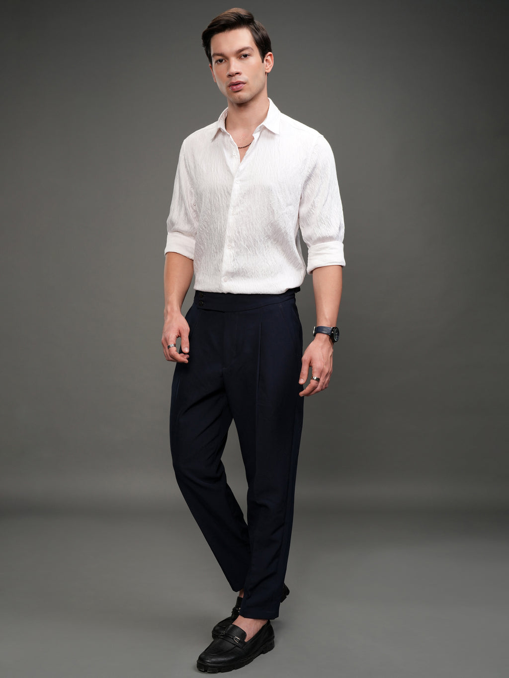 Highlander Men White Self Design Slim Fit Casual Shirt - White - Image 2