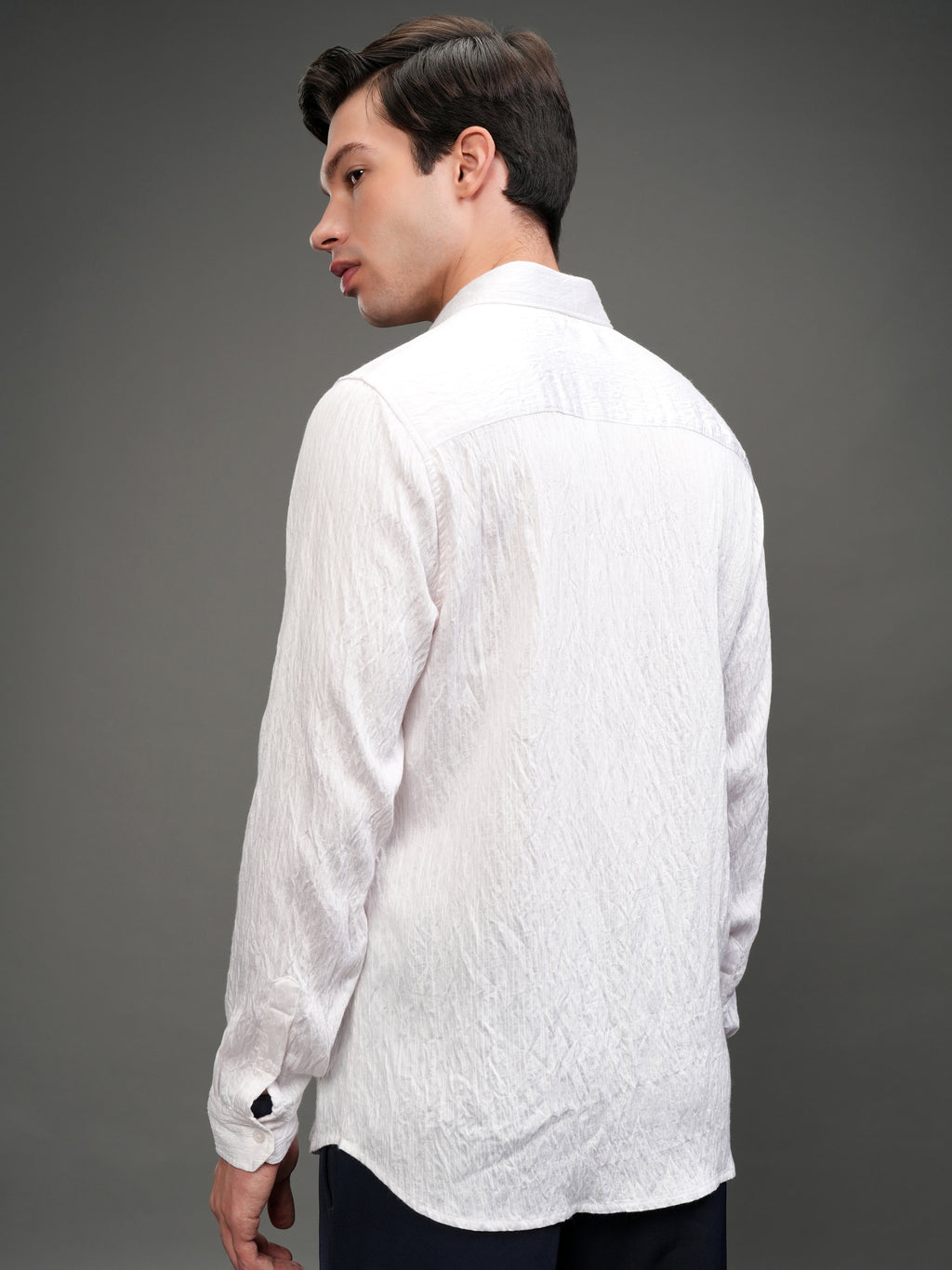 Highlander Men White Self Design Slim Fit Casual Shirt - White - Image 3