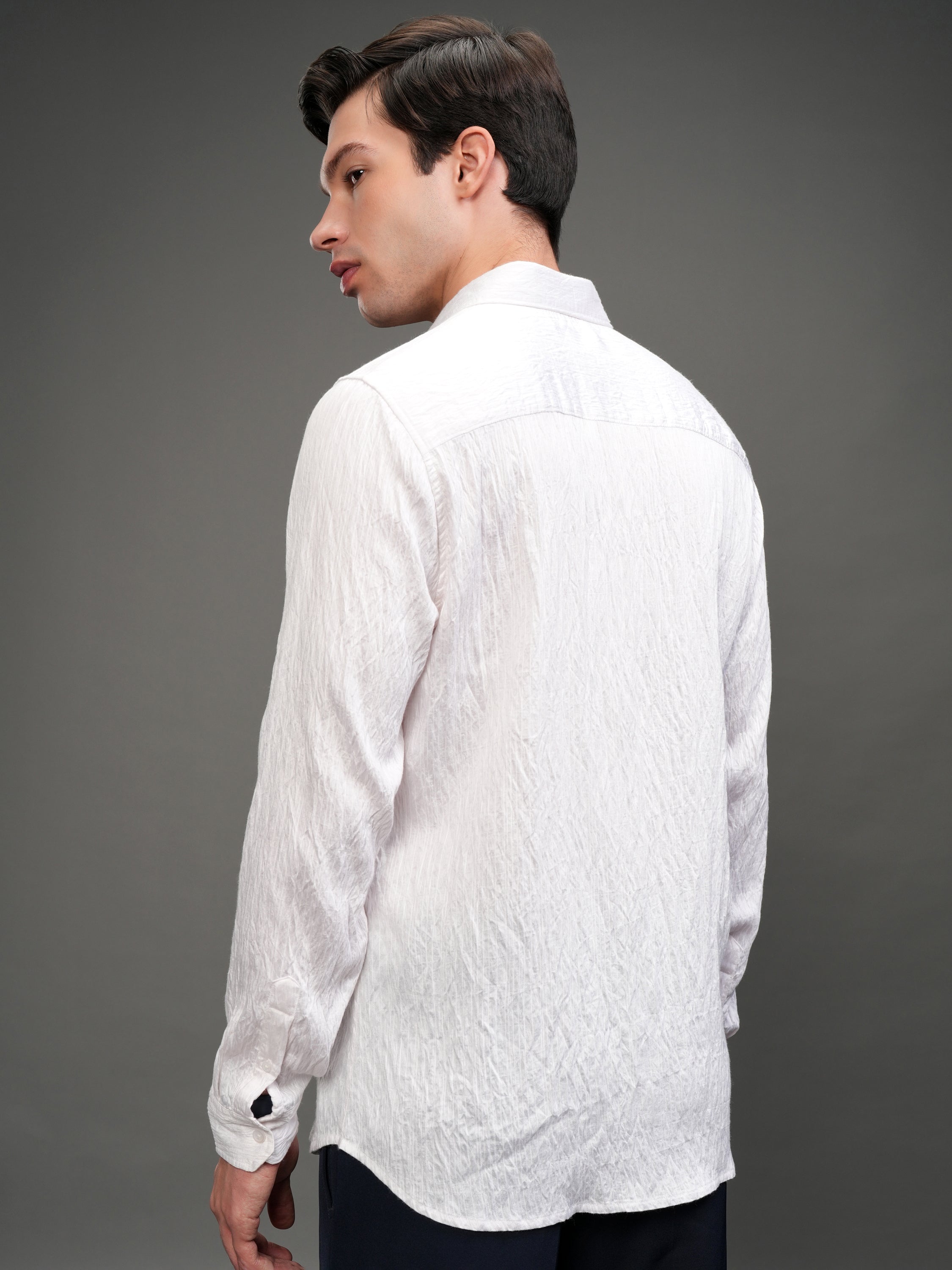 Highlander Men White Self Design Slim Fit Casual Shirt - White - Image 3