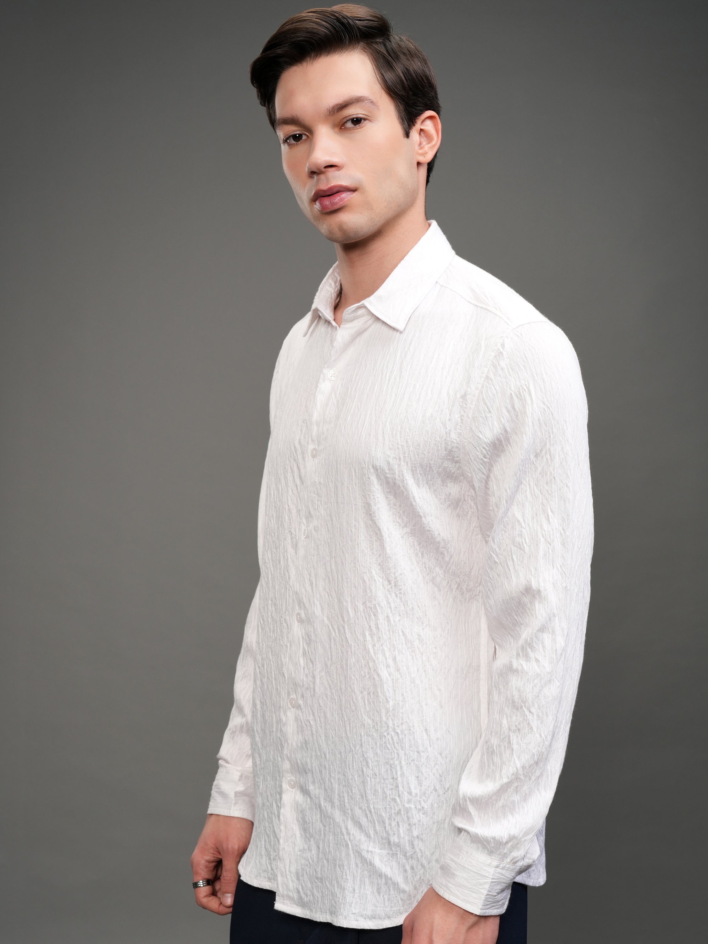 Highlander Men White Self Design Slim Fit Casual Shirt - White - Image 4