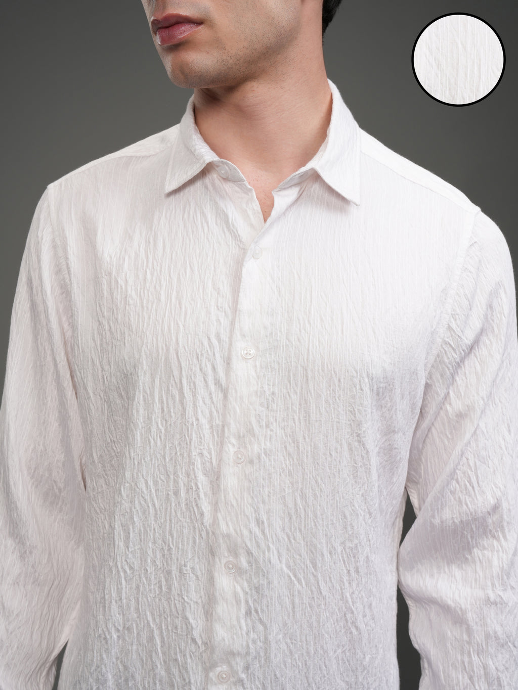 Highlander Men White Self Design Slim Fit Casual Shirt - White - Image 5