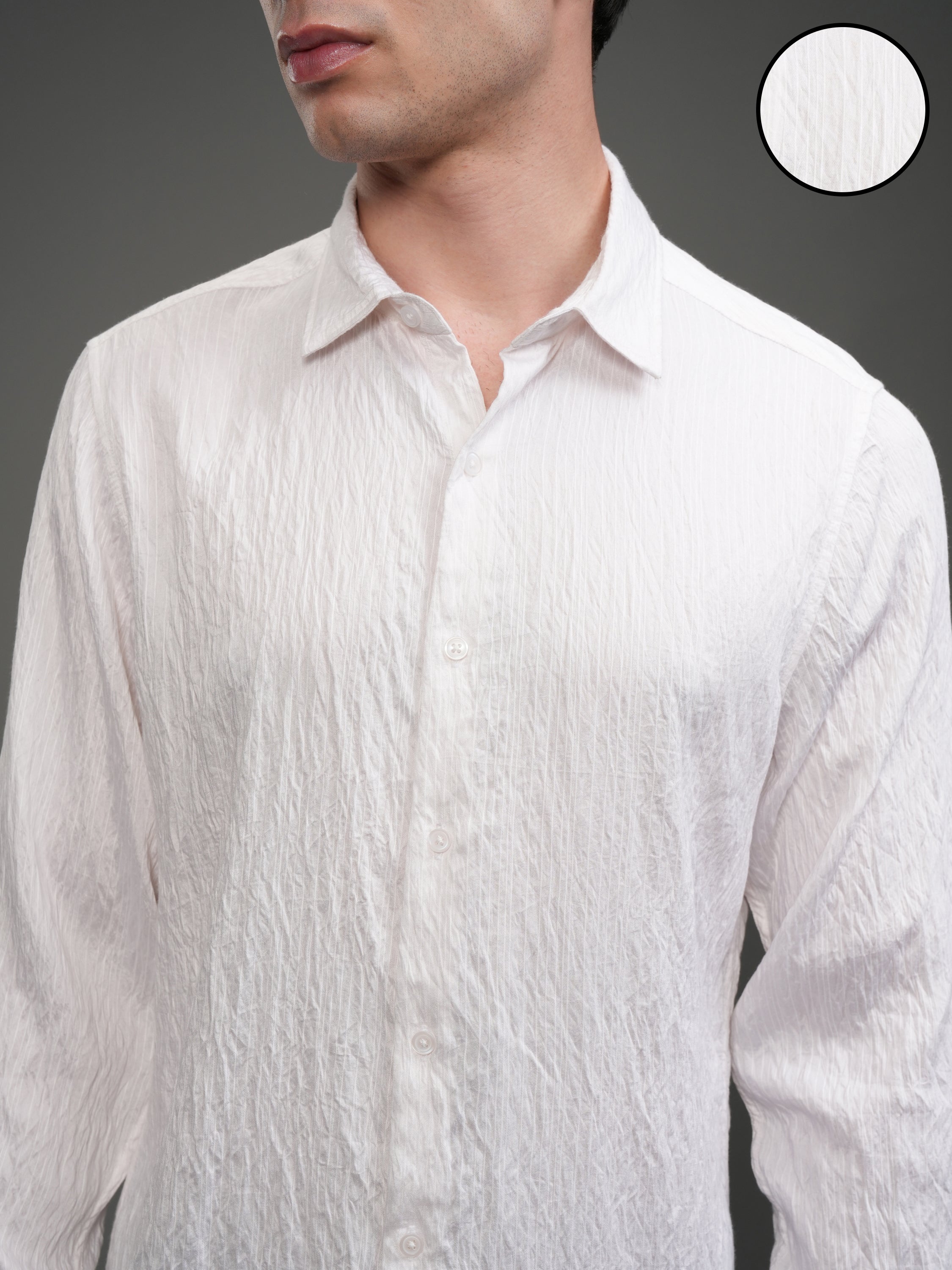 Highlander Men White Self Design Slim Fit Casual Shirt - White - Image 5
