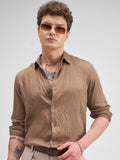 Highlander Men Tan Self Design Regular Fit Casual Shirt - Tan - Image 1