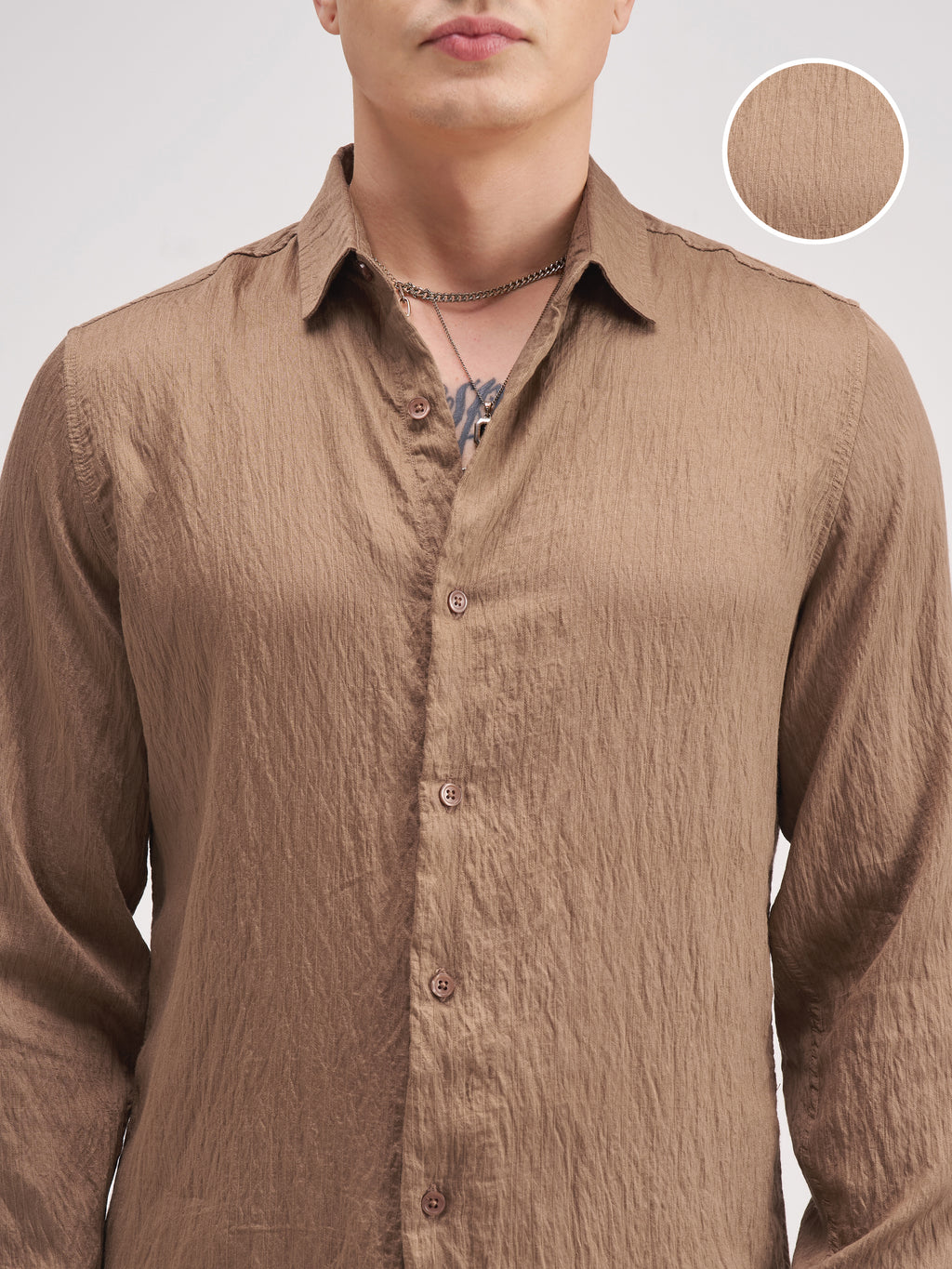 Highlander Men Tan Self Design Regular Fit Casual Shirt - Tan - Image 5