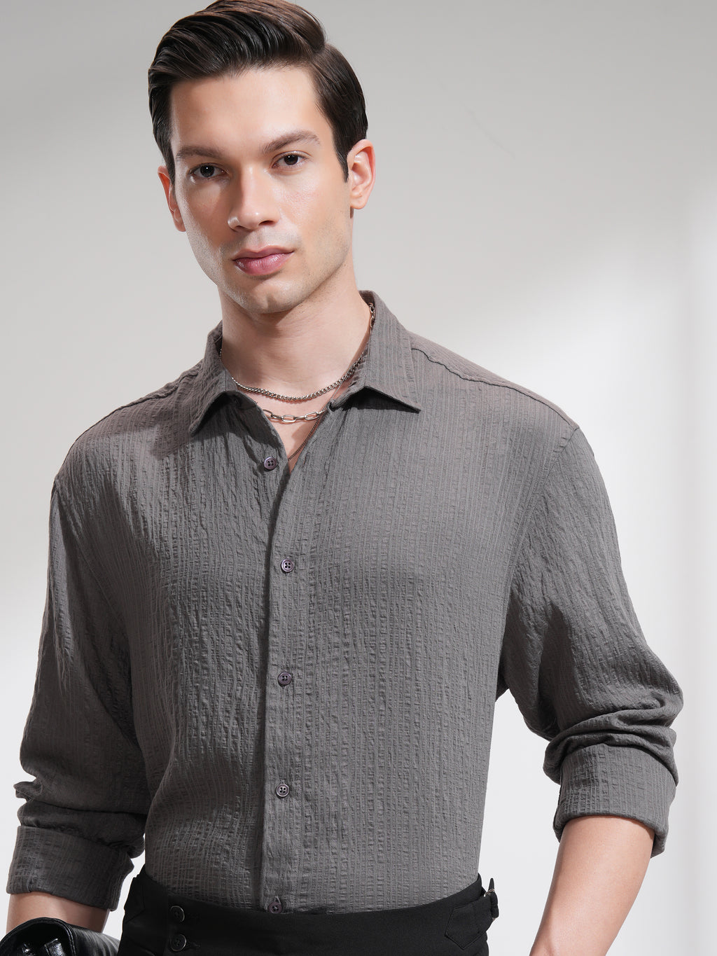 Highlander Men Grey Striped Relaxed Fit Casual Shirt - Grey - Image 1