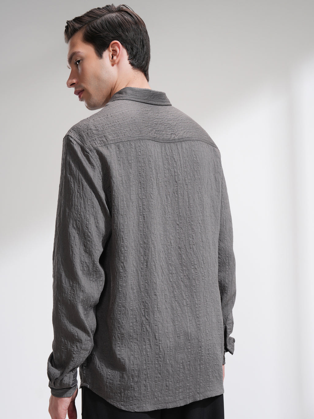 Highlander Men Grey Striped Relaxed Fit Casual Shirt - Grey - Image 3
