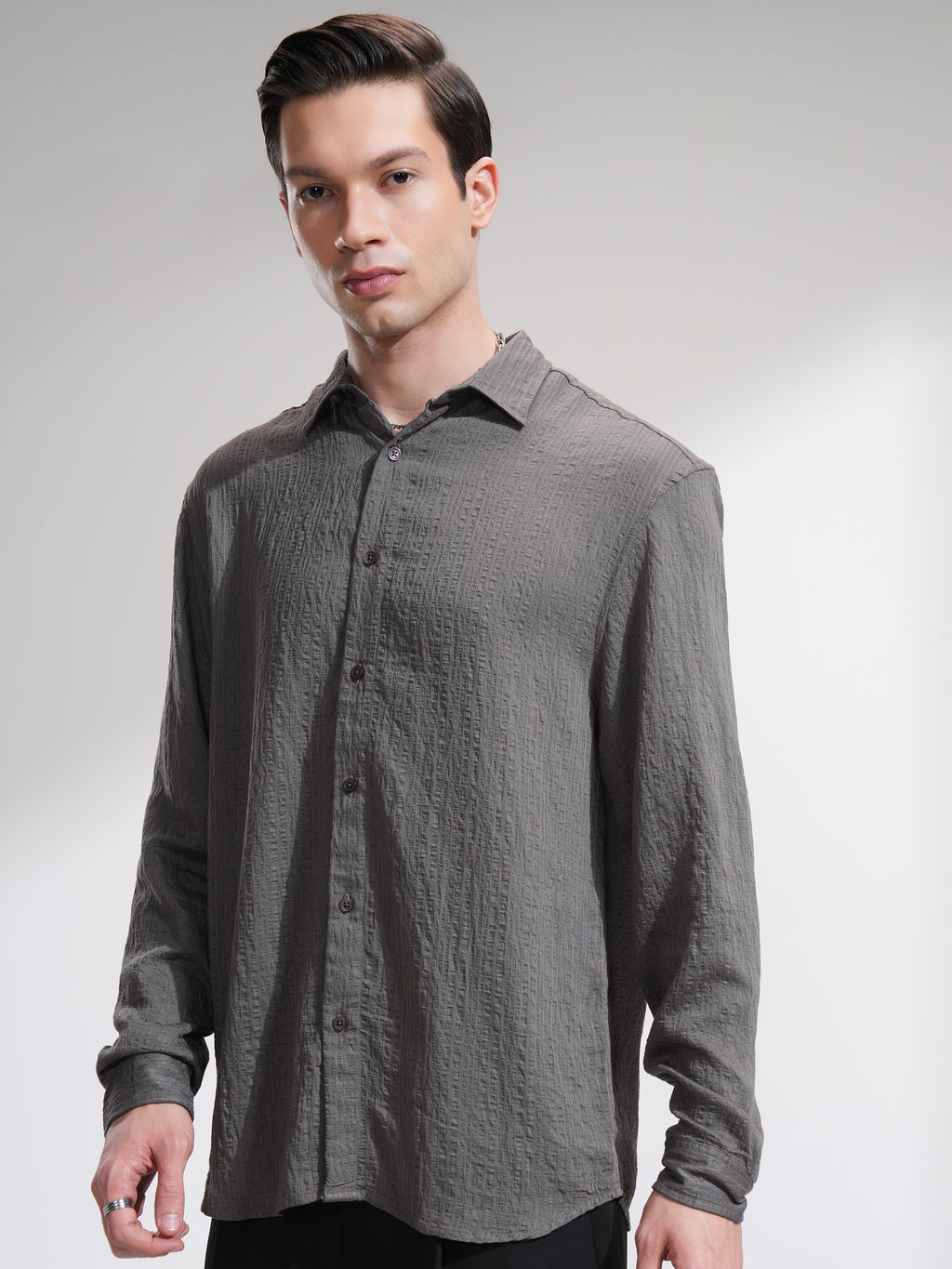 Highlander Men Grey Striped Relaxed Fit Casual Shirt - Grey - Image 4