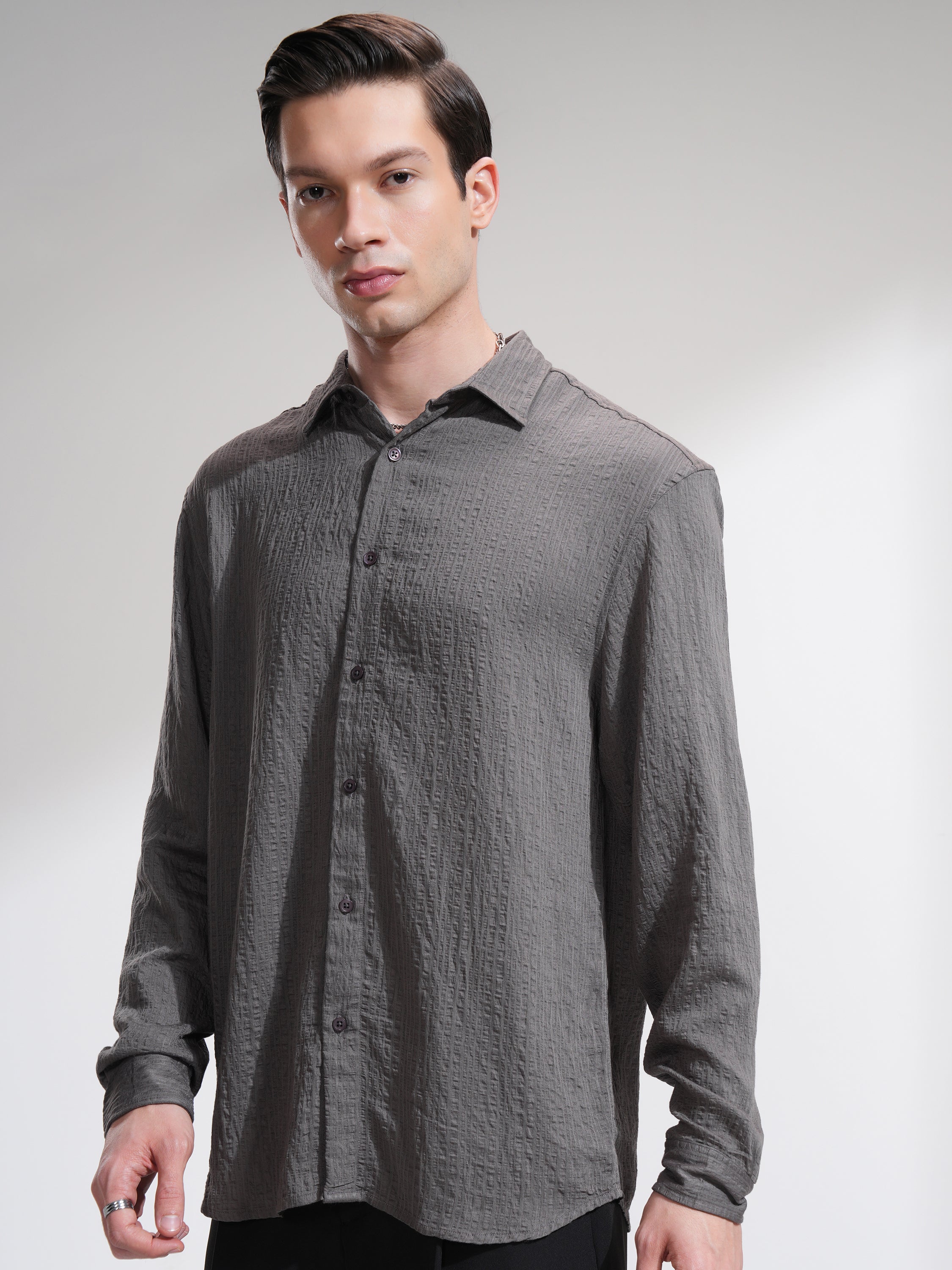 Highlander Men Grey Striped Relaxed Fit Casual Shirt - Grey - Image 4