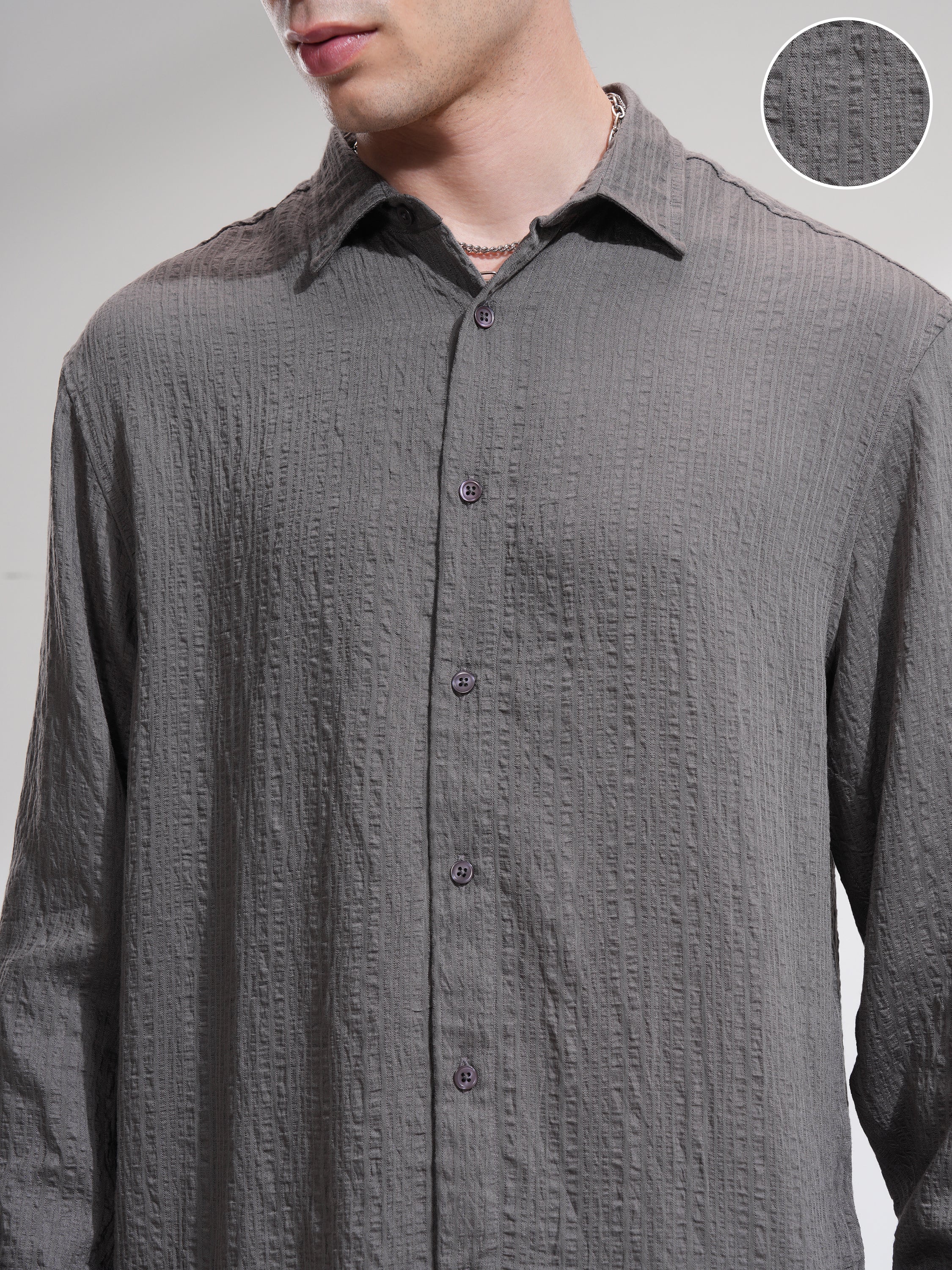 Highlander Men Grey Striped Relaxed Fit Casual Shirt - Grey - Image 5