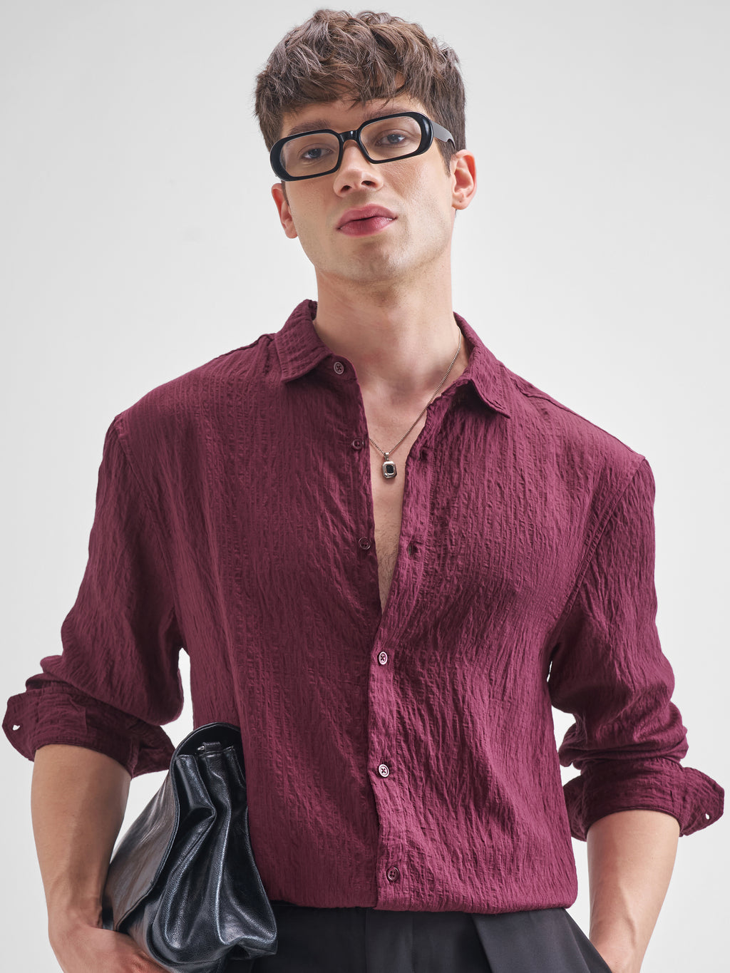 Highlander Men Purple Self Design Relaxed Fit Casual Shirt - Purple - Image 1