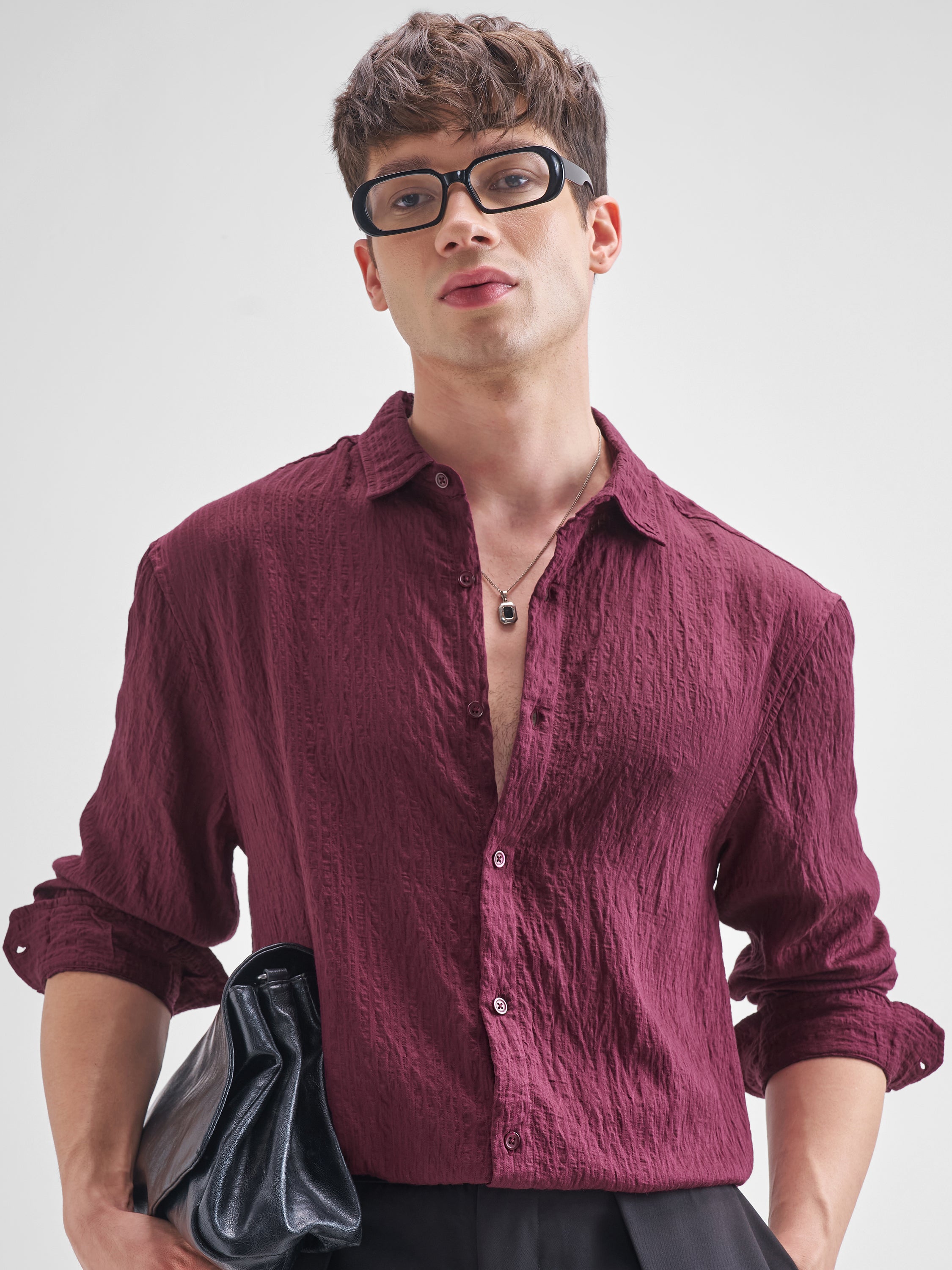 Highlander Men Purple Self Design Relaxed Fit Casual Shirt - Purple - Image 1