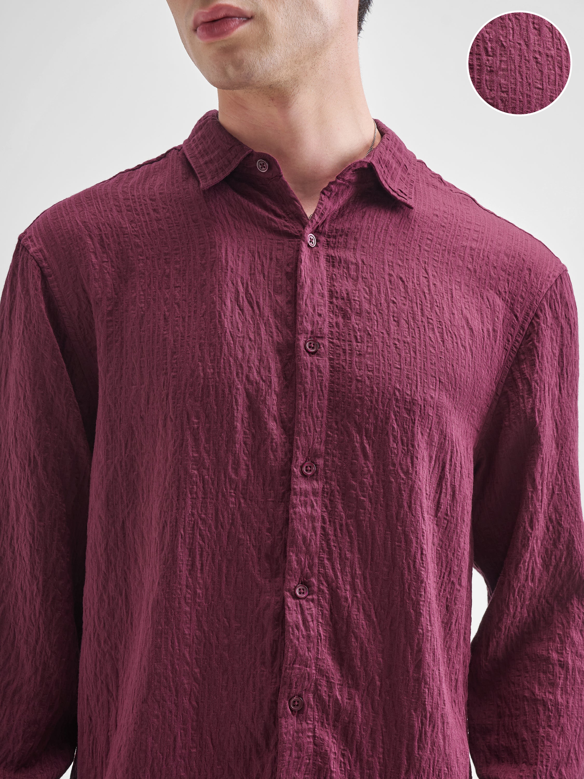 Highlander Men Purple Self Design Relaxed Fit Casual Shirt - Purple - Image 5