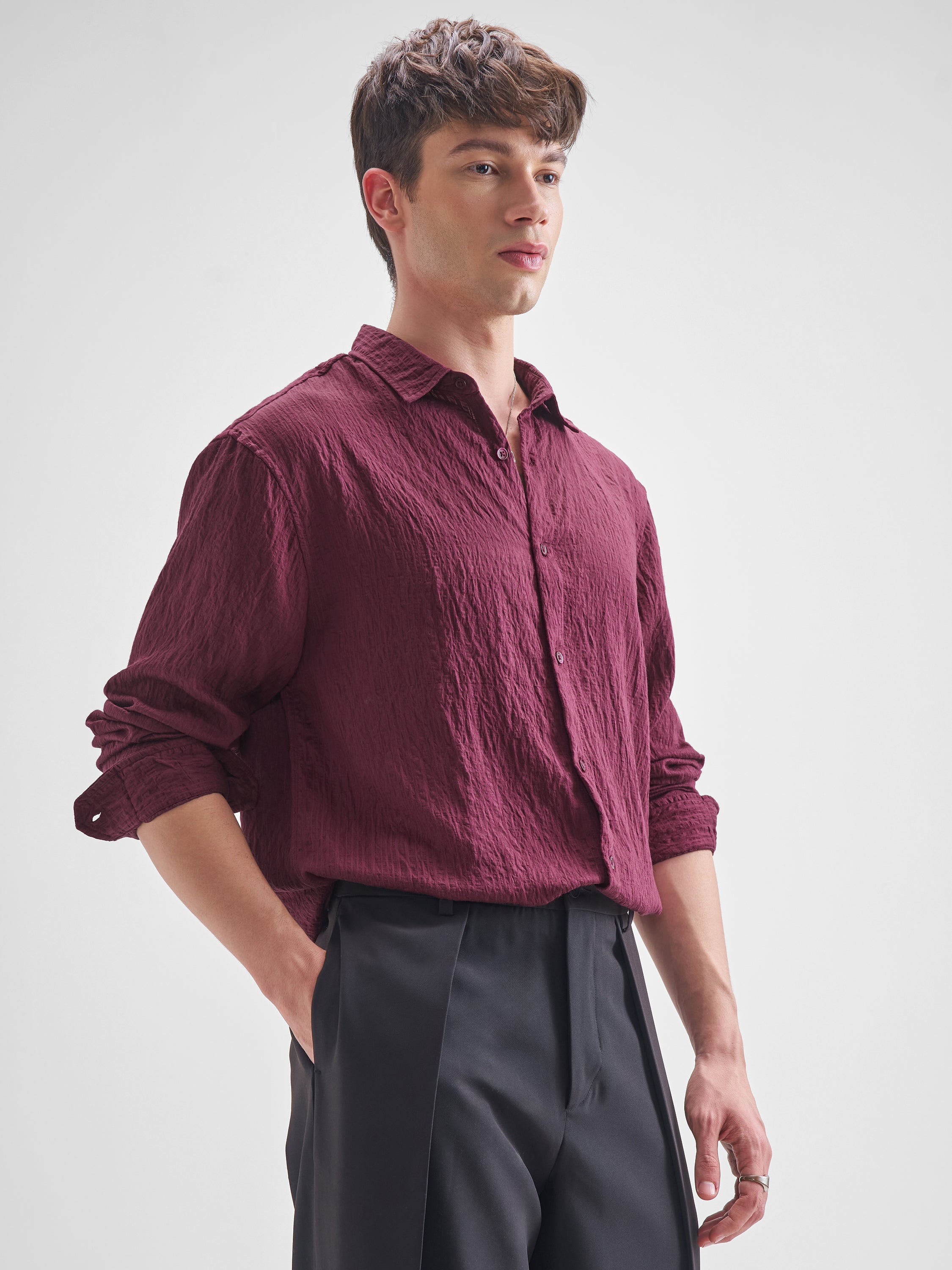 Highlander Men Purple Self Design Relaxed Fit Casual Shirt - Purple - Image 6