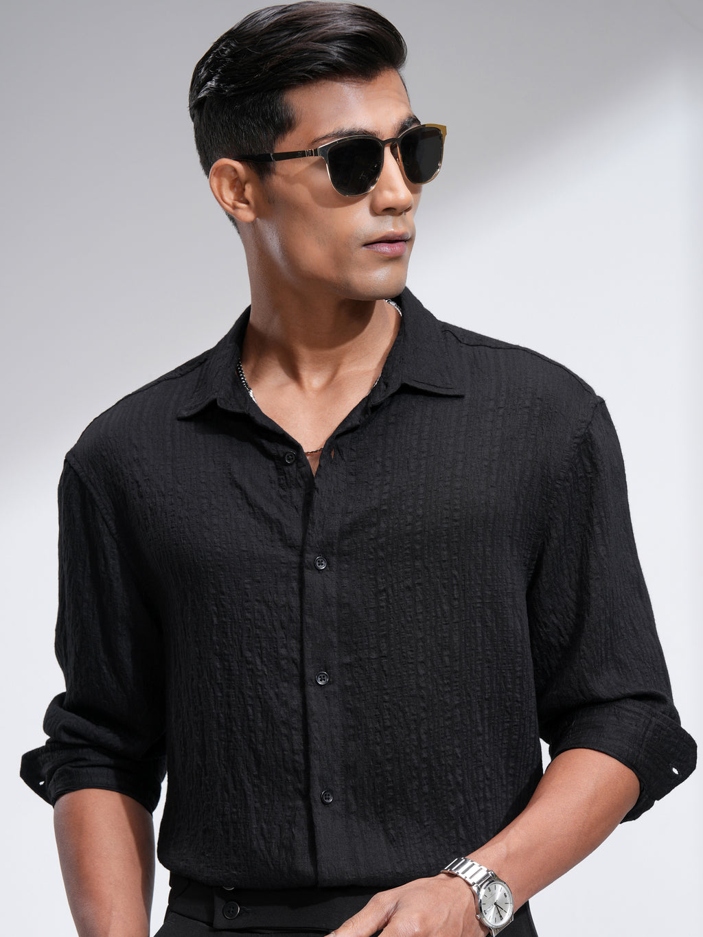Highlander Men Black Striped Relaxed Fit Casual Shirt - Black - Image 1